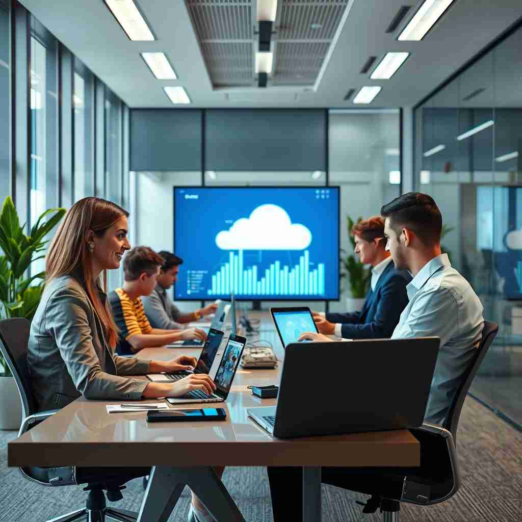 Employee working remotely using cloud-based tools to access files and applications from anywhere.