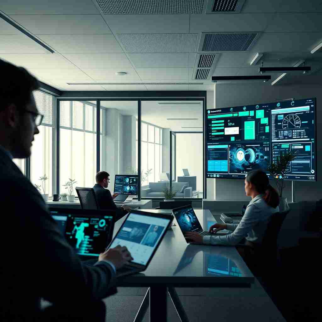 Illustratie van een bedrijf dat zich beschermt tegen cyberdreigingen met een cyberverzekering